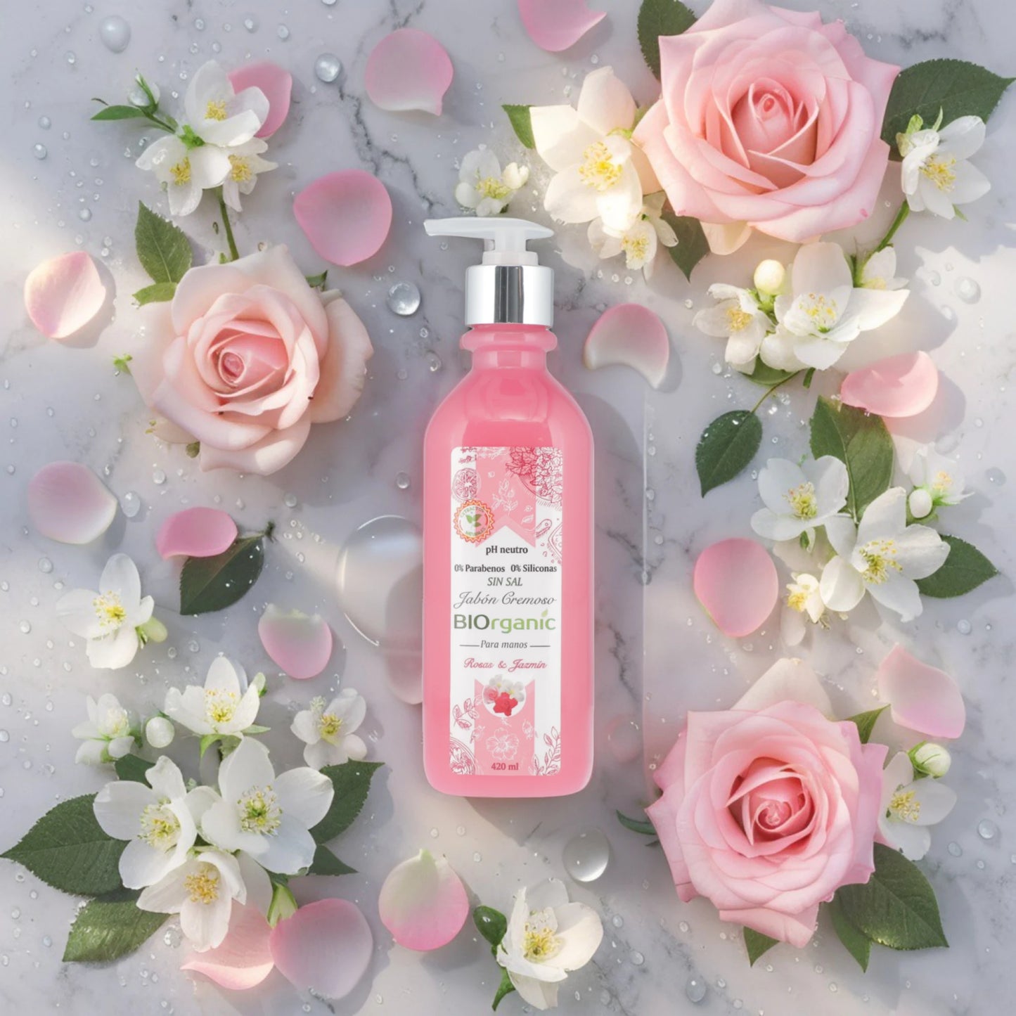 Jabón Cremoso para manos Biorganic Rosas & Jazmín