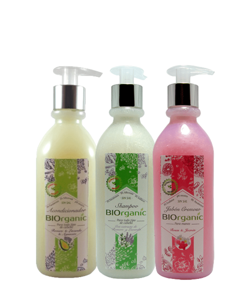 Shampoo, acondicionador y jabón cremoso orgánico, económico.